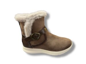 29431  Botín para señora plano tipo sport  con cremallera lateral forrado de pelo en  color marrón.