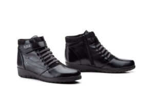 5681Botín para señora en piel con elásticos y velcro con cremallera lateral de color negro (hecho en España)