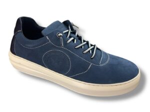 EX-1064 Calzado para caballero deportivo tipo casual en piel de color azul con cordón elástico ( hecho en España)