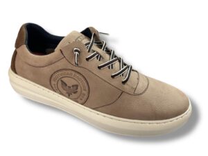 EX-1064 Calzado para caballero deportivo tipo casual en piel de color taupe con cordón elástico ( hecho en España)