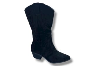 H 5223 Bota para señora Cowboy en piel serraje con tacón y cremallera lateral de color negro