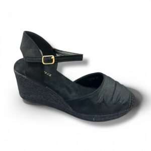 Valenciana con cuña de yute en antelina de color negro L-713