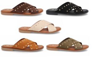 Sandalia pala de piel para mujer modelo 11658 con tachuelas y tiras cruzadas