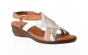 Sandalia de piel para mujer modelo 1319 tipo pala con tiras cruzadas y planta de gel