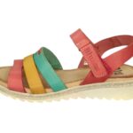 Sandalias de tiras multicolor con velcro - Modelo Confort 2898 (Rojo)