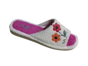 Zapatillas de casa de rizo para mujer – Modelo Primavera V5013 (Beige/Fucsia)