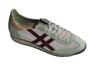 Zapatillas retro de ante para mujer – Modelo Vintage M6050 (Verde Menta/Granate)